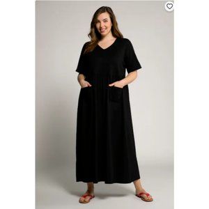 Ulla Popken‎ Empire V Neck Front Pockets Black Dress Sz 12/14